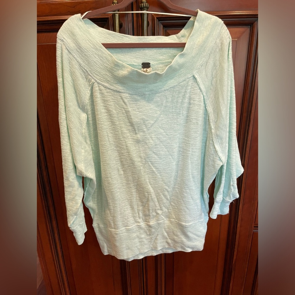 We The Free Green Knit Top with Ribbed Texture